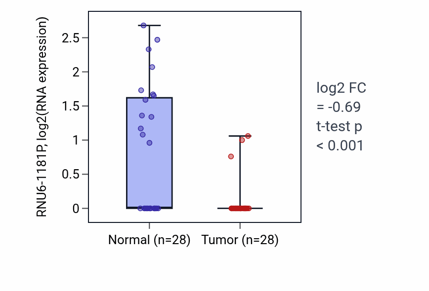 Tumor-vs-normal expression box plot for RNU6-1181P in LUAD.