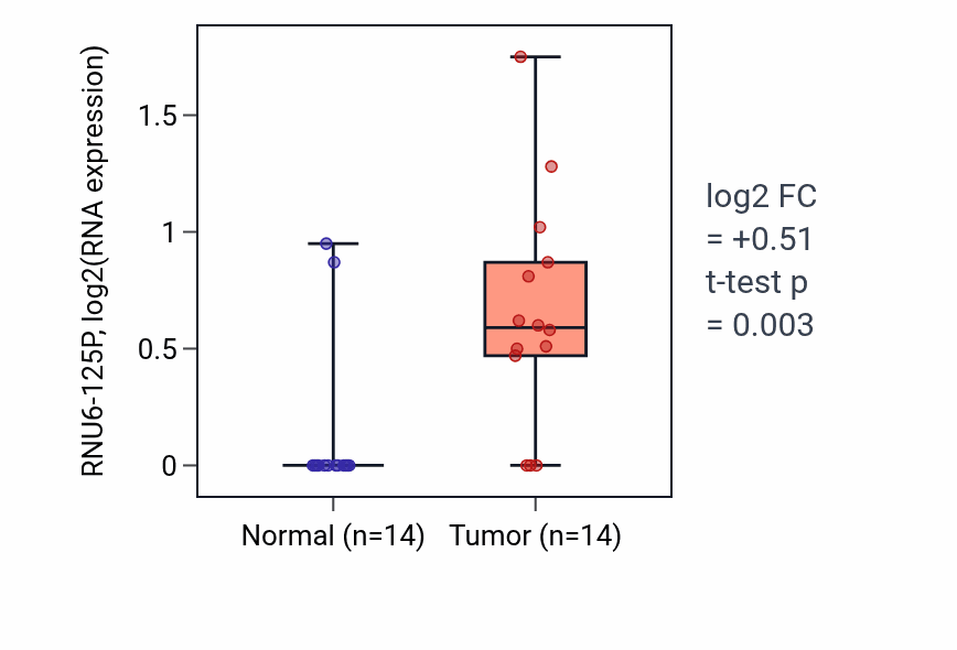 Tumor-vs-normal expression box plot for RNU6-125P in HNSC.