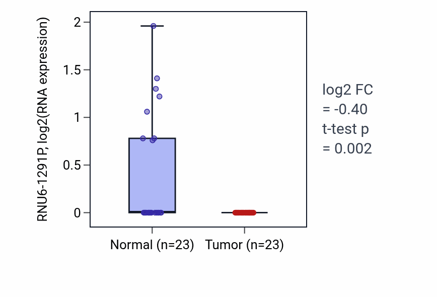 Tumor-vs-normal expression box plot for RNU6-1291P in UCEC.