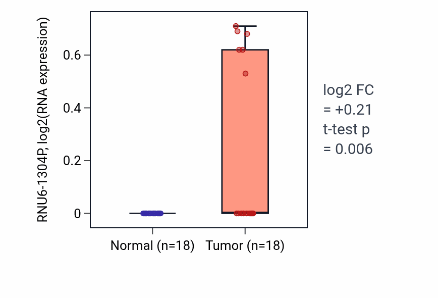 Tumor-vs-normal expression box plot for RNU6-1304P in BLCA.