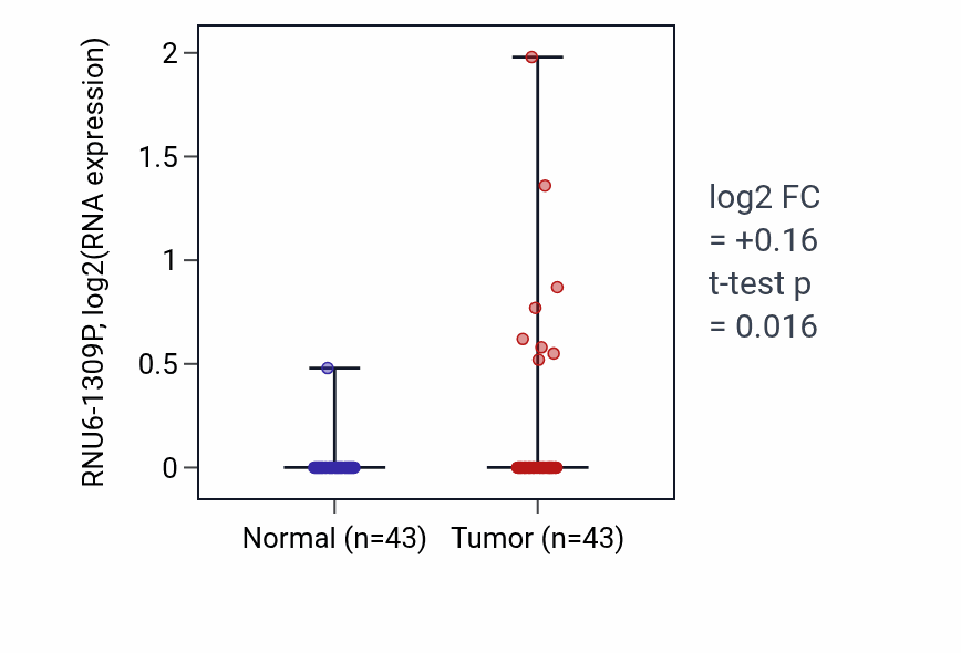 Tumor-vs-normal expression box plot for RNU6-1309P in HNSC.