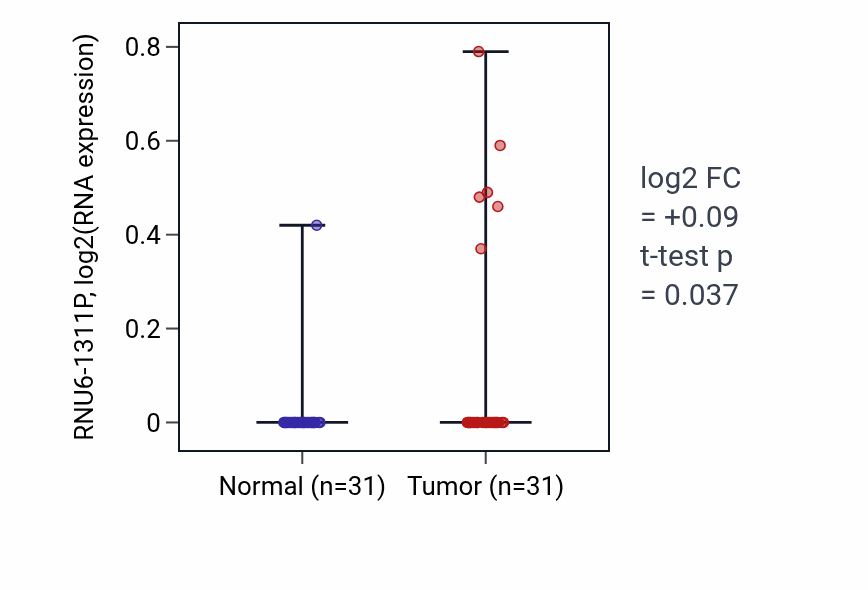 Tumor-vs-normal expression box plot for RNU6-1311P in KIRP.