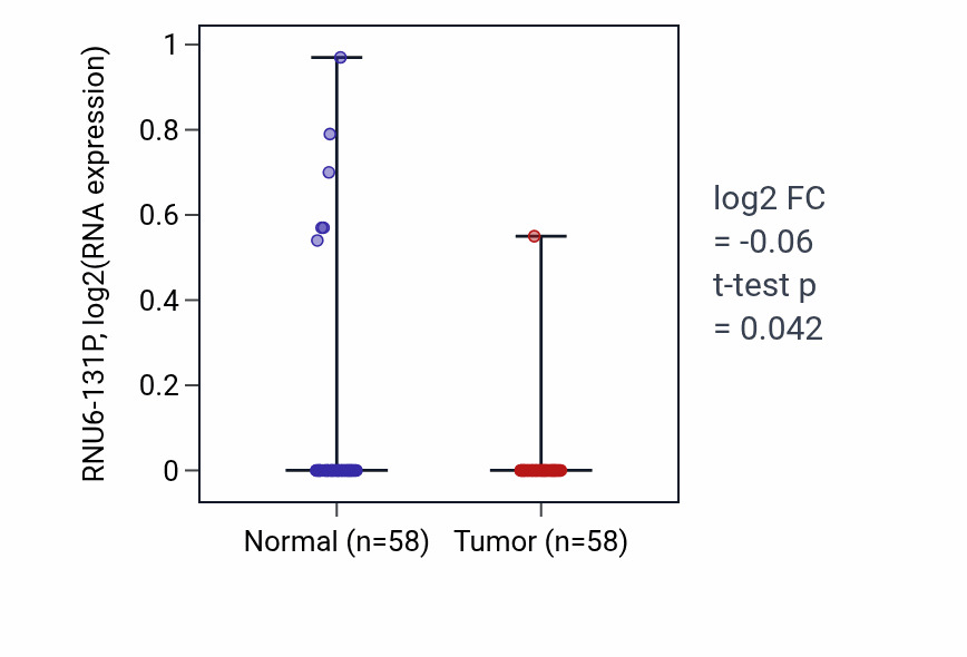 Tumor-vs-normal expression box plot for RNU6-131P in THCA.