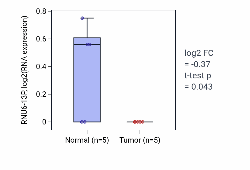 Tumor-vs-normal expression box plot for RNU6-13P in READ.