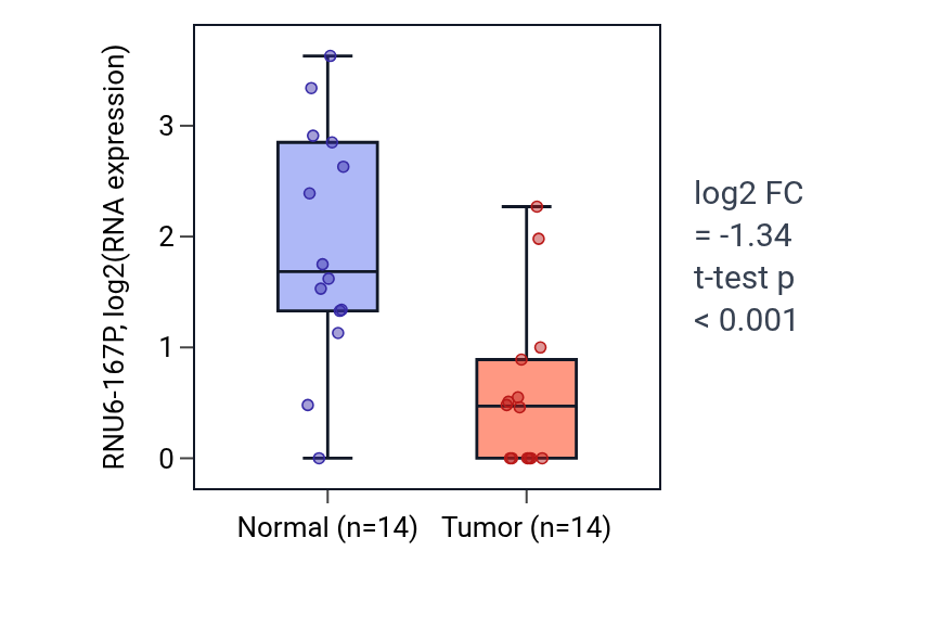 Tumor-vs-normal expression box plot for RNU6-167P in HNSC.