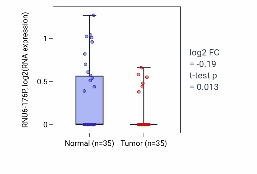 Tumor-vs-normal expression box plot for RNU6-176P in LUSC.