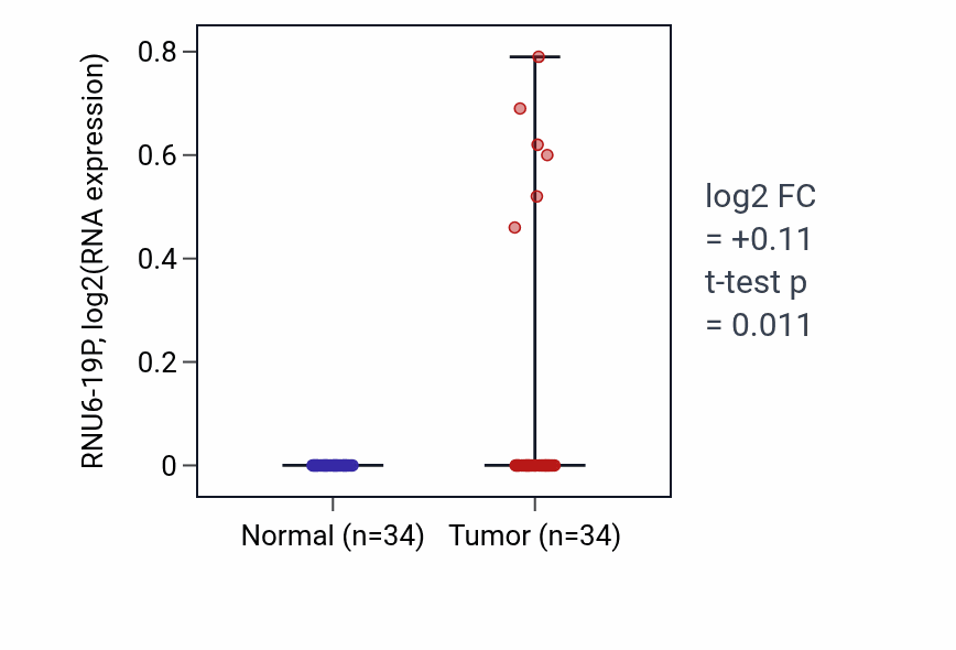 Tumor-vs-normal expression box plot for RNU6-19P in KIRC.