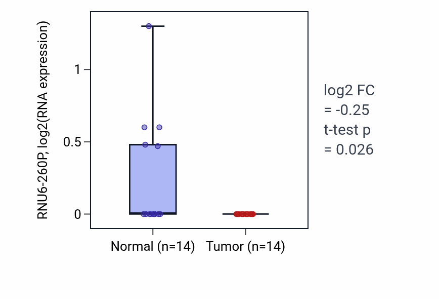 Tumor-vs-normal expression box plot for RNU6-260P in THCA.