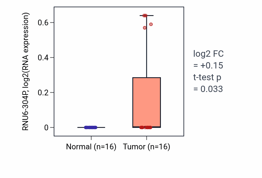 Tumor-vs-normal expression box plot for RNU6-304P in HNSC.