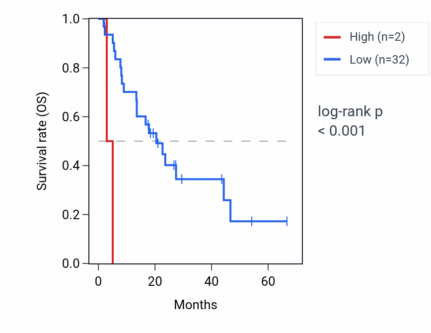 Kaplan&ndash;Meier survival curve for RNU6-378P RNA expression in BLCA: high vs low expression groups.