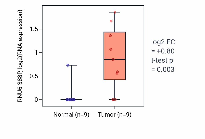 Tumor-vs-normal expression box plot for RNU6-388P in HNSC.