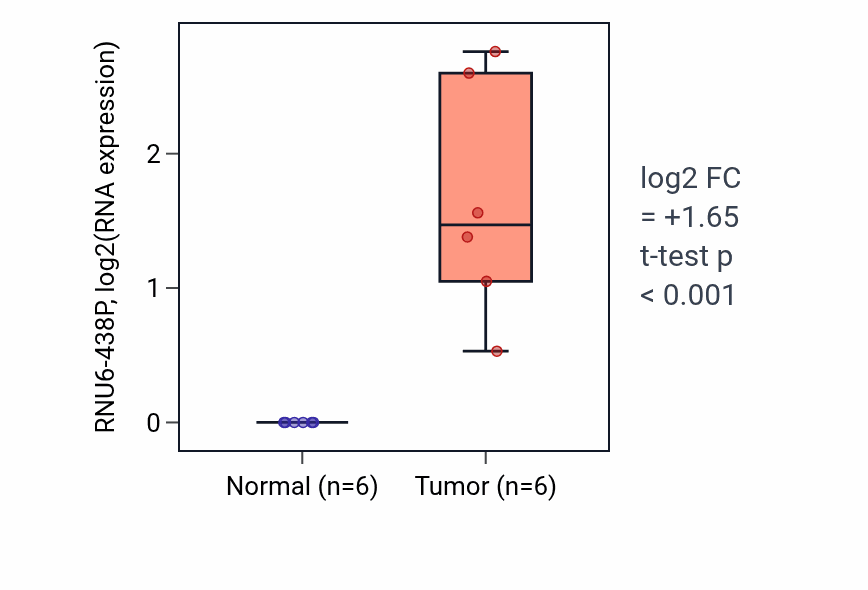 Tumor-vs-normal expression box plot for RNU6-438P in HNSC.