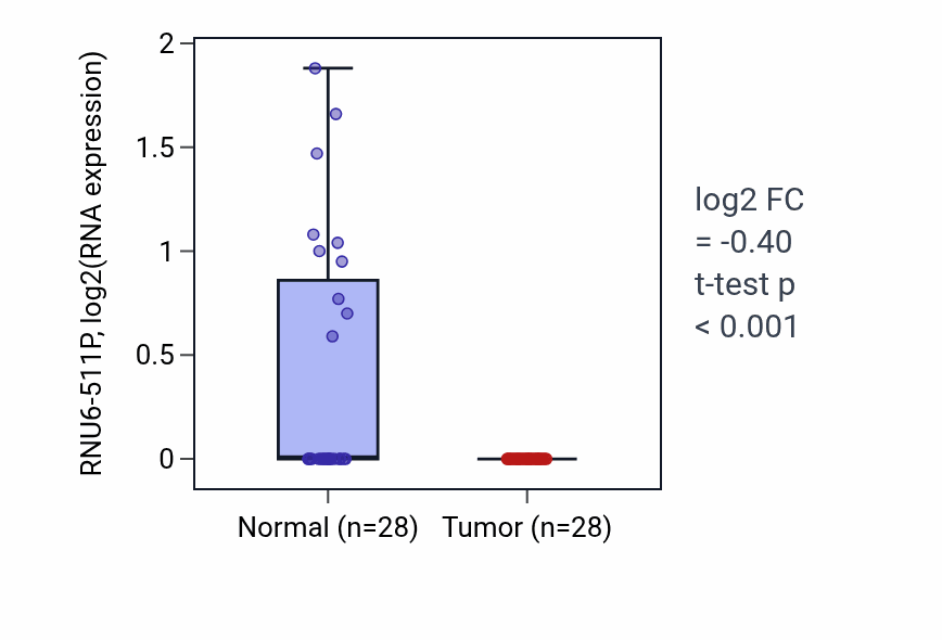 Tumor-vs-normal expression box plot for RNU6-511P in LUAD.