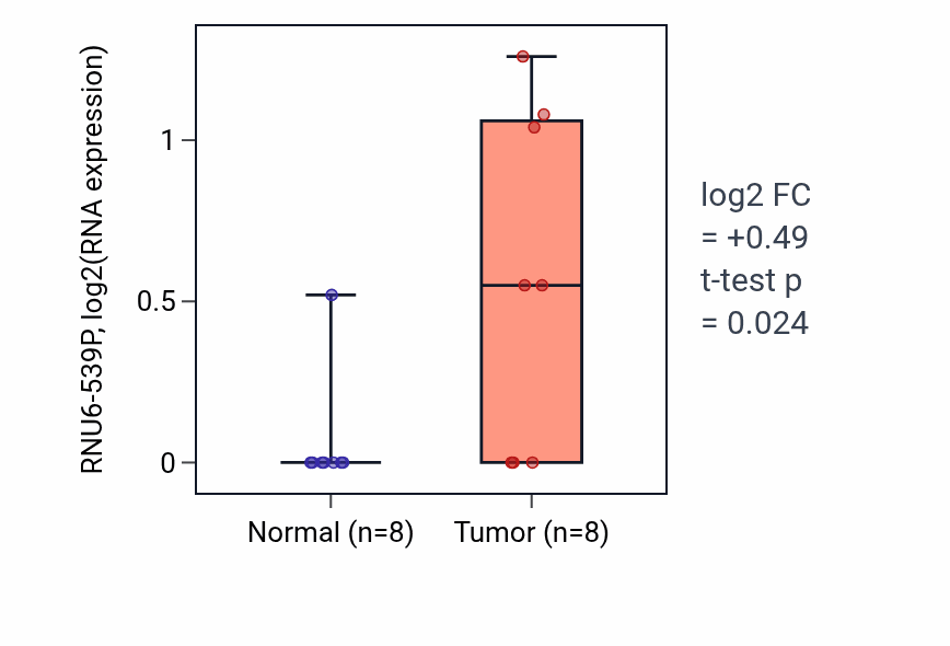 Tumor-vs-normal expression box plot for RNU6-539P in BLCA.
