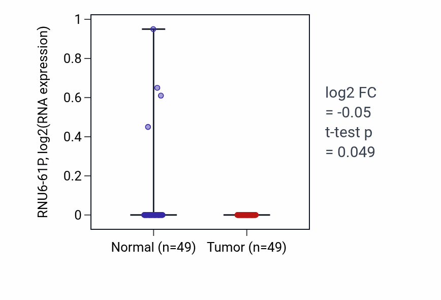 Tumor-vs-normal expression box plot for RNU6-61P in LUSC.