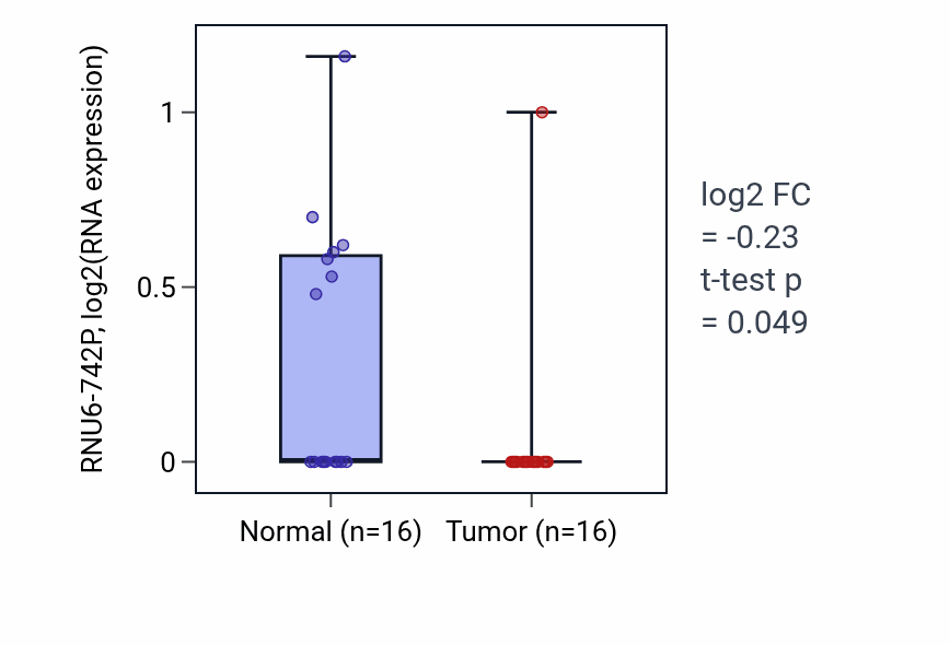 Tumor-vs-normal expression box plot for RNU6-742P in LUSC.