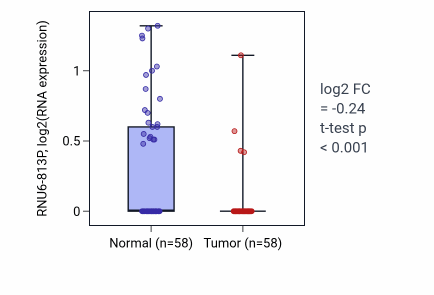 Tumor-vs-normal expression box plot for RNU6-813P in THCA.