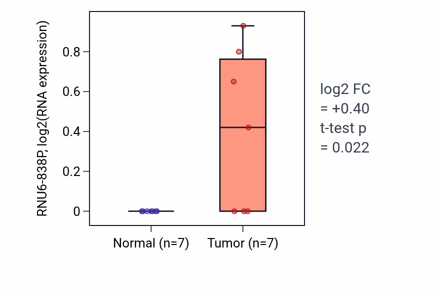 Tumor-vs-normal expression box plot for RNU6-838P in STAD.