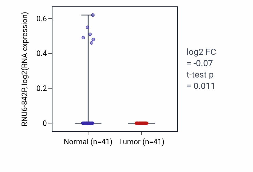 Tumor-vs-normal expression box plot for RNU6-842P in THCA.