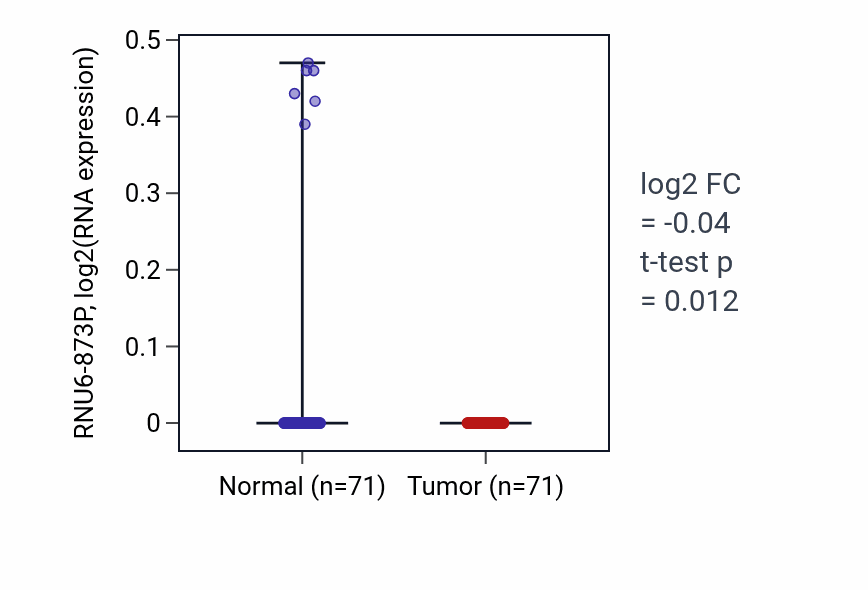 Tumor-vs-normal expression box plot for RNU6-873P in KIRC.
