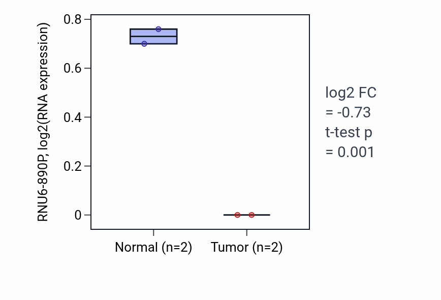 Tumor-vs-normal expression box plot for RNU6-890P in LUSC.