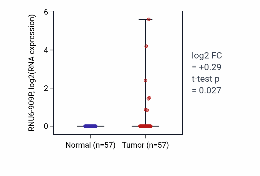 Tumor-vs-normal expression box plot for RNU6-909P in LUAD.