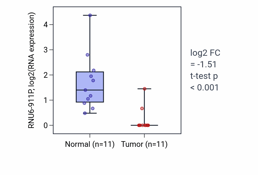 Tumor-vs-normal expression box plot for RNU6-911P in KICH.