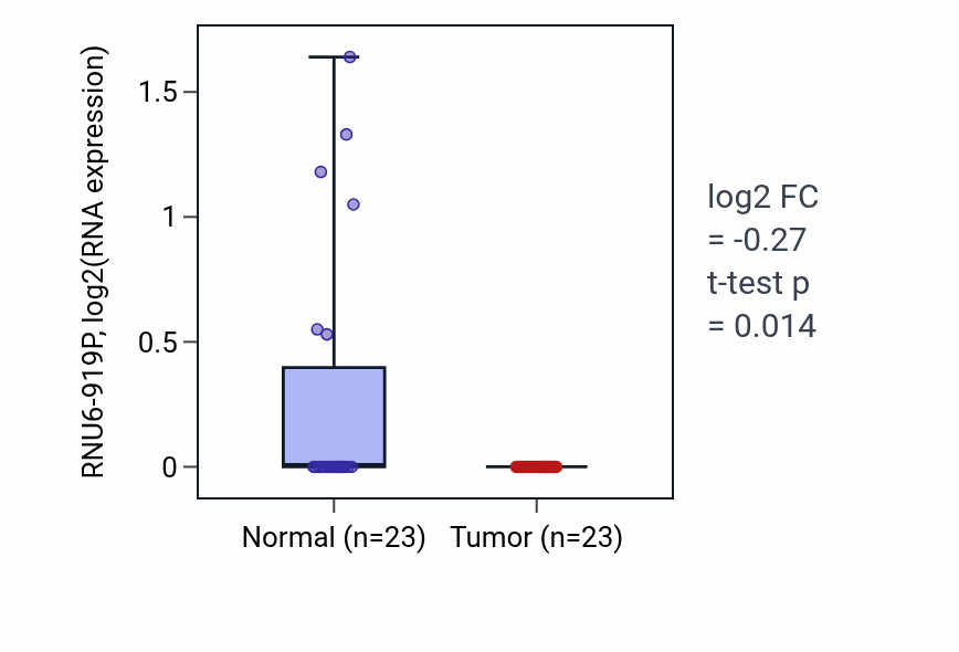 Tumor-vs-normal expression box plot for RNU6-919P in THCA.