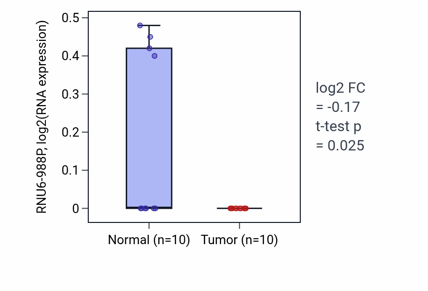 Tumor-vs-normal expression box plot for RNU6-988P in KIRP.