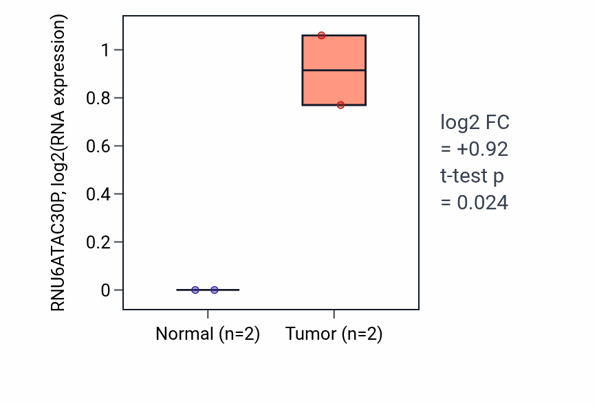 Tumor-vs-normal expression box plot for RNU6ATAC30P in UCEC.