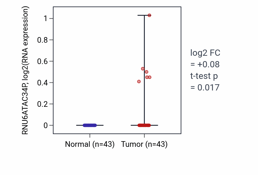 Tumor-vs-normal expression box plot for RNU6ATAC34P in HNSC.