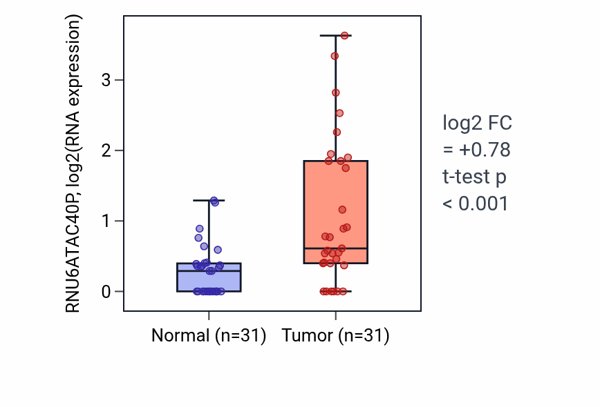 Tumor-vs-normal expression box plot for RNU6ATAC40P in KIRP.
