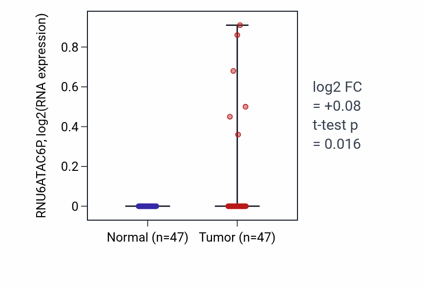 Tumor-vs-normal expression box plot for RNU6ATAC6P in KIRC.
