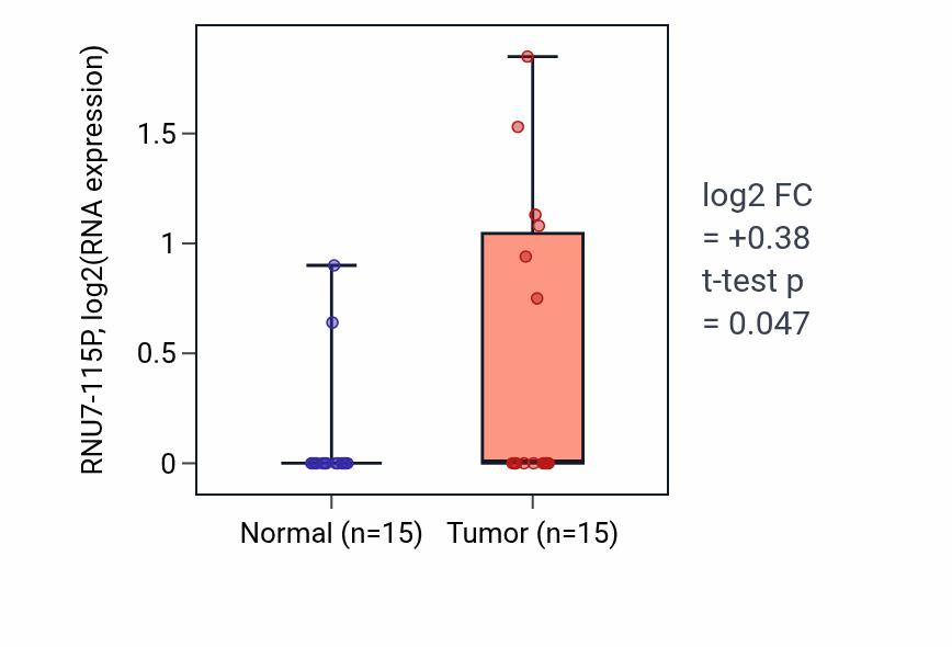 Tumor-vs-normal expression box plot for RNU7-115P in KIRP.