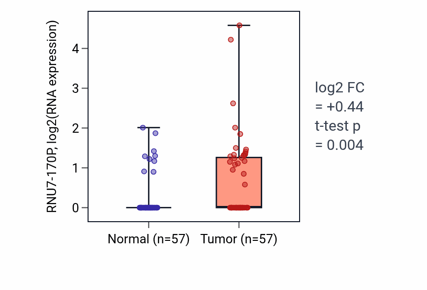 Tumor-vs-normal expression box plot for RNU7-170P in LUAD.