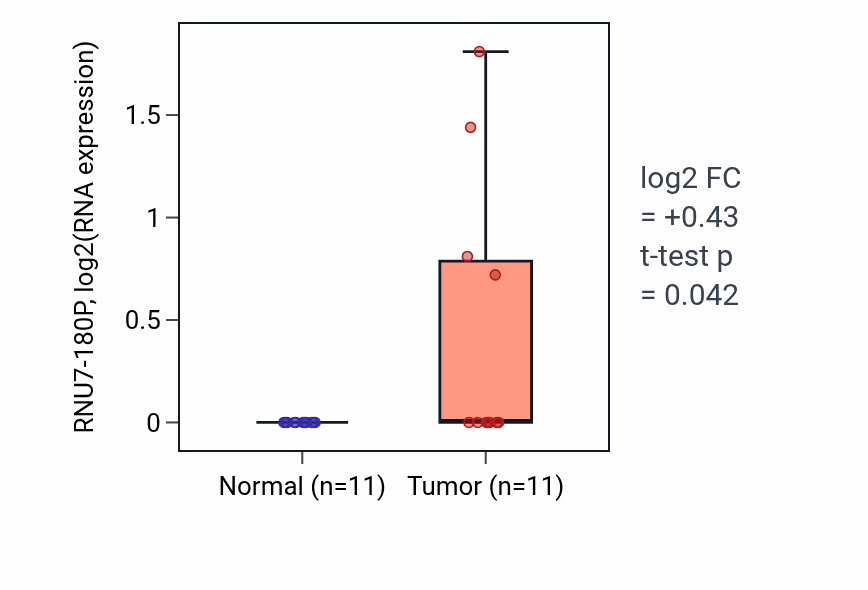 Tumor-vs-normal expression box plot for RNU7-180P in HNSC.