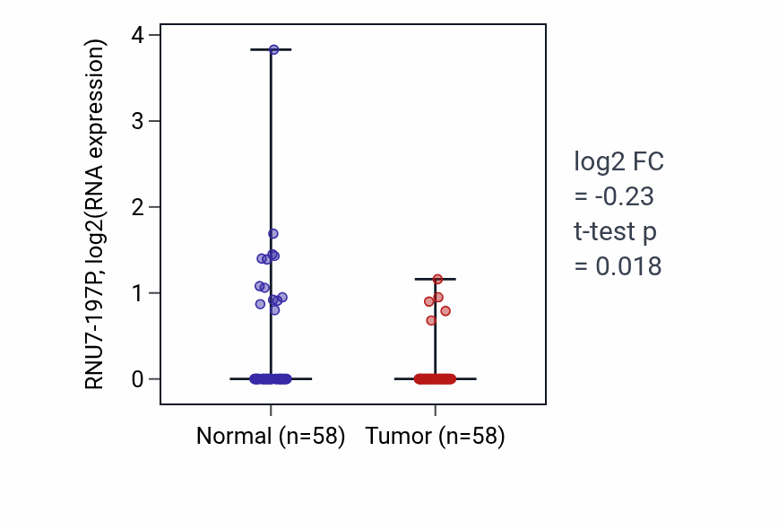 Tumor-vs-normal expression box plot for RNU7-197P in THCA.