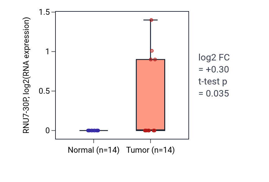 Tumor-vs-normal expression box plot for RNU7-30P in LUSC.
