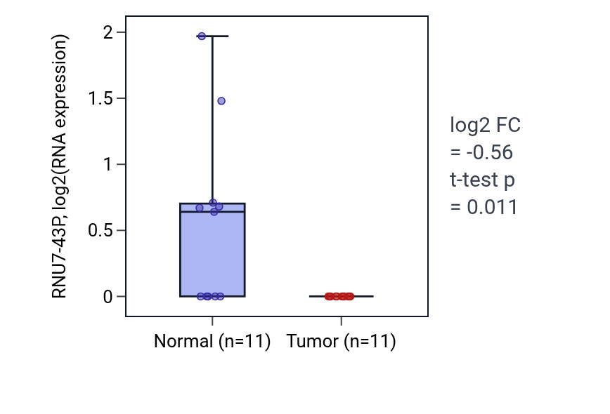 Tumor-vs-normal expression box plot for RNU7-43P in KIRP.