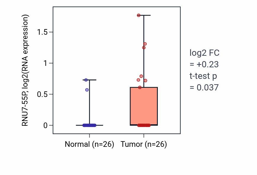 Tumor-vs-normal expression box plot for RNU7-55P RNA in STAD.