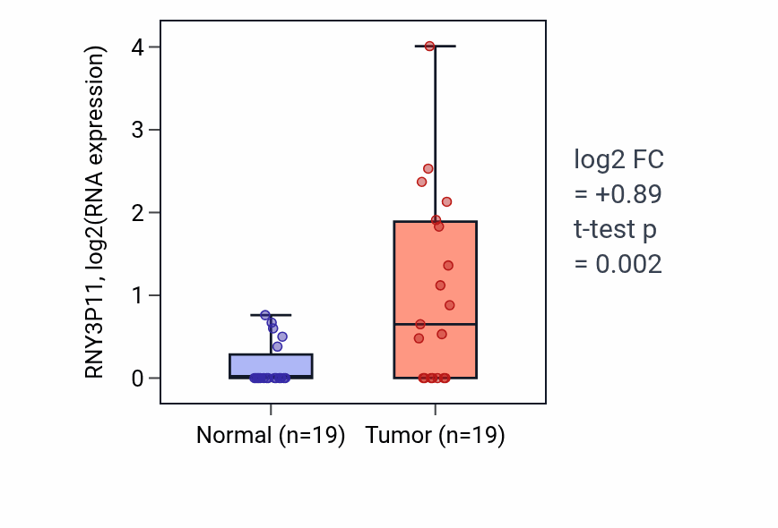 Tumor-vs-normal expression box plot for RNY3P11 in STAD.