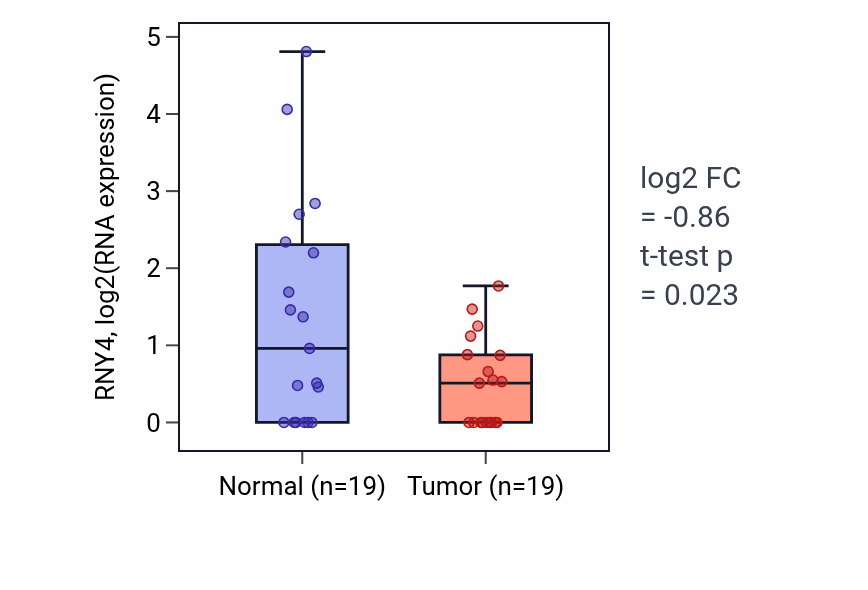 Tumor-vs-normal expression box plot for RNY4 in STAD.