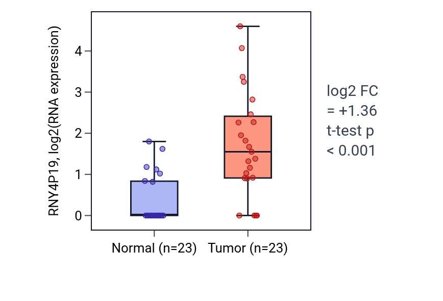 Tumor-vs-normal expression box plot for RNY4P19 in LUAD.