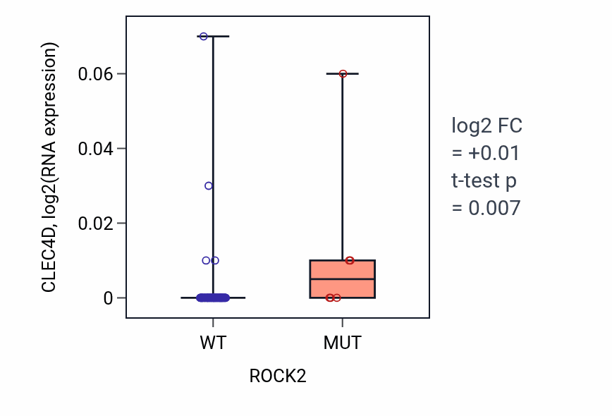 Box plot of CLEC4D in ROCK2-low vs ROCK2-high samples in CNS.
