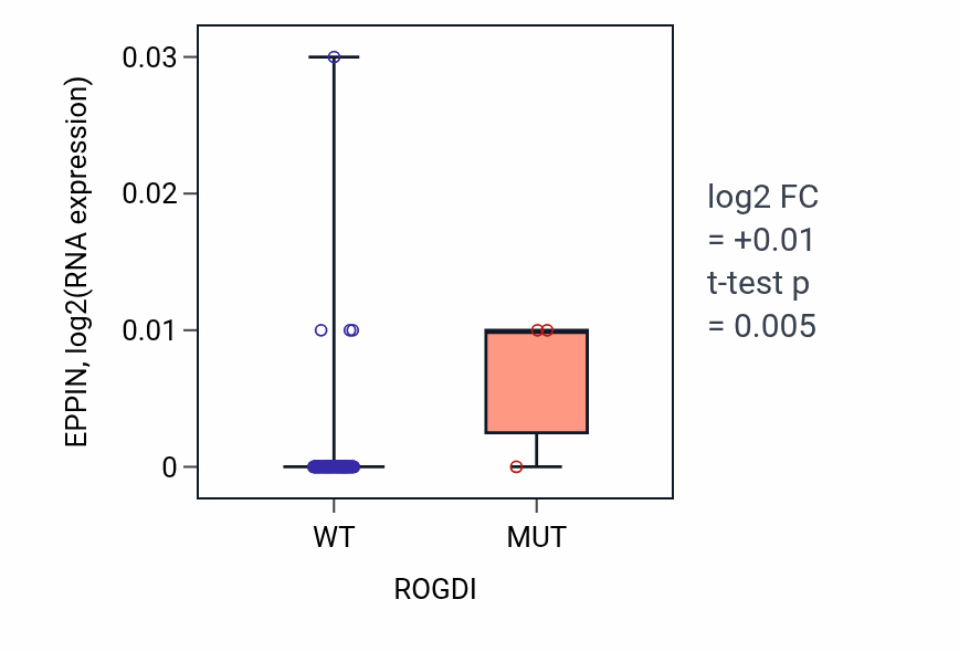 Box plot of EPPIN in ROGDI-low vs ROGDI-high samples in BLOOD_Leukemia.