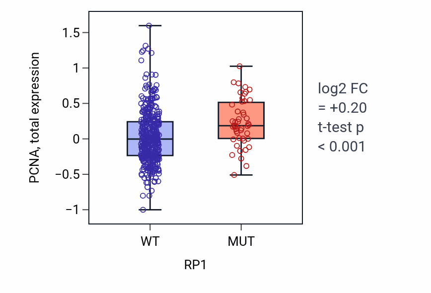 Box plot of PCNA in RP1-low vs RP1-high samples in UCEC.