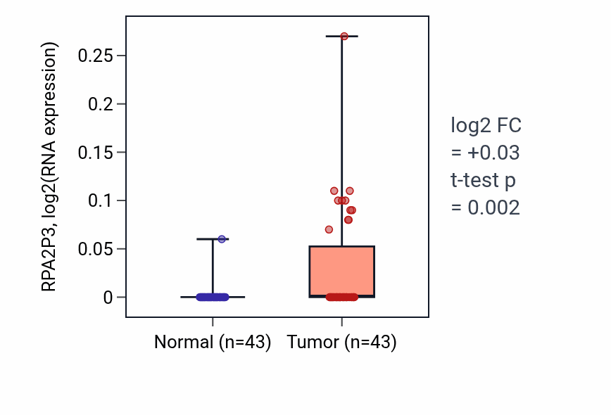 Tumor-vs-normal expression box plot for RPA2P3 in HNSC.
