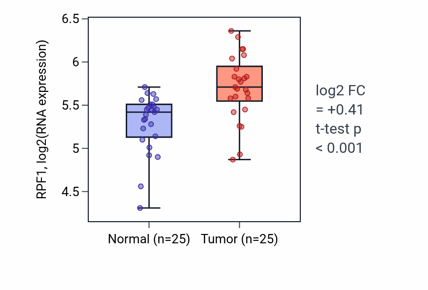 Tumor-vs-normal expression box plot for RPF1 RNA in HNSC.