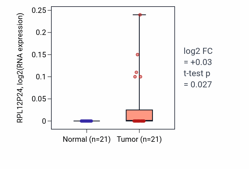Tumor-vs-normal expression box plot for RPL12P24 in KIRP.