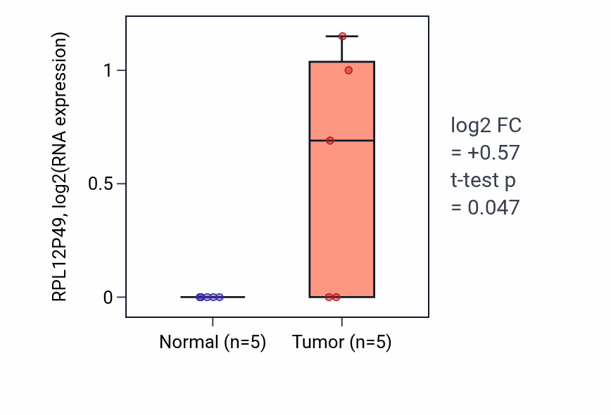 Tumor-vs-normal expression box plot for RPL12P49 in READ.